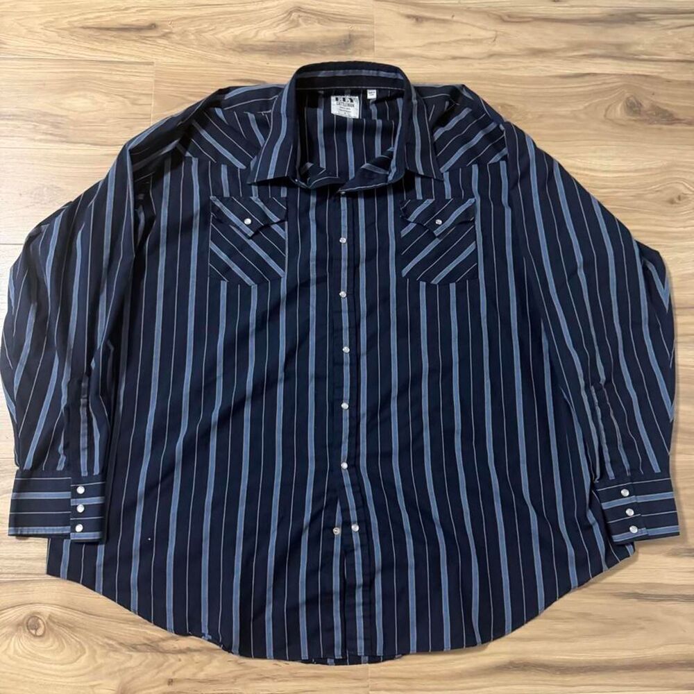 Ely Cattleman Western Cowboy striped pearl snap button up Size 4XL tall
